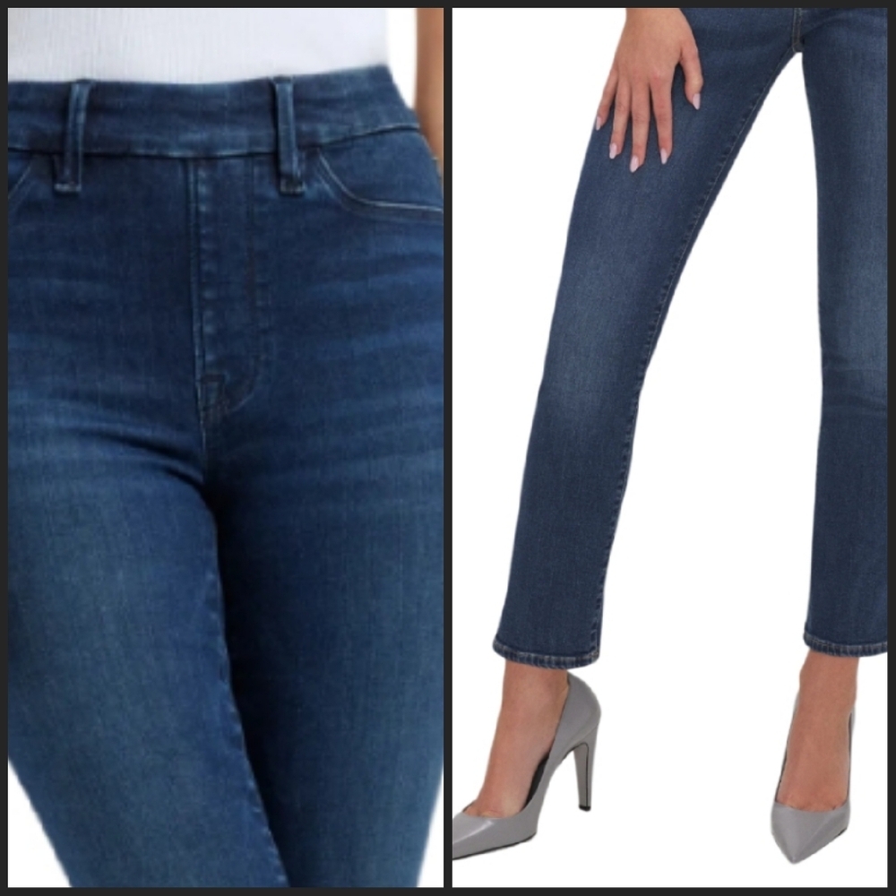 NEW! GOOD AMERICAN Flat Tummy Tech Pull-On Good Legs Straight Denim Jeans Small.